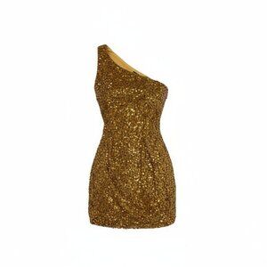 NWT Gold Sequin One-Shoulder Mini Dress